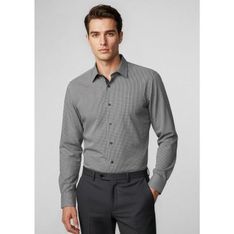 Edge Yarn Dyed Check Mechanical Stretch Business Shirt Mens