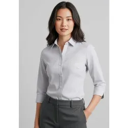 Ambassador Womens Three Quarter Sleeve Yarn Dyed Stripe Shirt