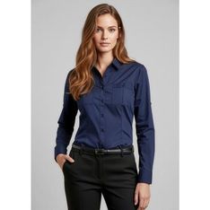 Bondi Womens Long Sleeve Poplin Shirt with Roll Up Sleeves