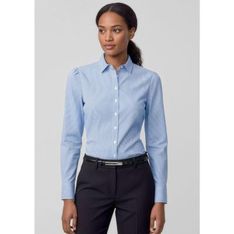 Womens Euro Long Sleeve Yarn Dyed Stripe Office Shirt
