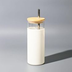 Sunrise Smoothie Tumbler Borosilicate Glass Bamboo Lid Steel Straw