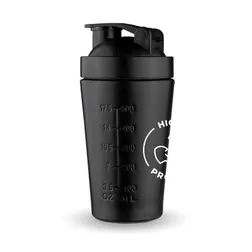 Auburn Solid Black Metal Protein Shaker with Steel Ball
