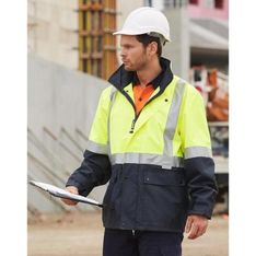 Waterproof Hi Vis Safety Jacket with Concealed Hood 3M Reflective Tape