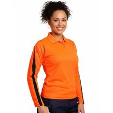 Ladies TrueDry Long Sleeve Hi Vis Polo with Reflective Piping