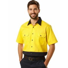Hi Vis Two Tone Short Sleeve Cotton Work Shirt