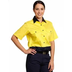 Ladies Hi Vis Cotton Twill Safety Shirt with Mesh Ventilation