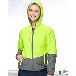 Hi Vis Quilted Two Tone Hooded Puffer Jacket