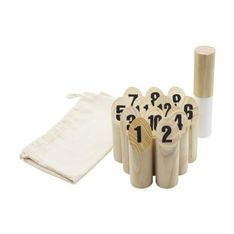 Sustainable Wooden Skittle Throw Game Set with Storage Bag