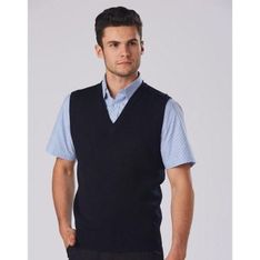 V Neck Wool Acrylic Knit Vest Mens Slimmer Fit