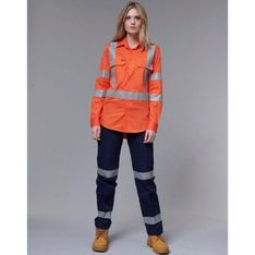 Ladies Heavy Cotton Drill Cargo Pants 3M Reflective Tape