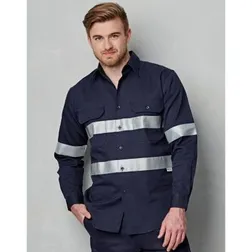Hi Vis Cotton Drill Long Sleeve Safety Work Shirt