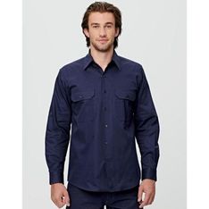 Cotton Drill Long Sleeve Mens Work Shirt with UPF Protection