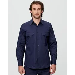 Cotton Drill Long Sleeve Mens Work Shirt with UPF Protection