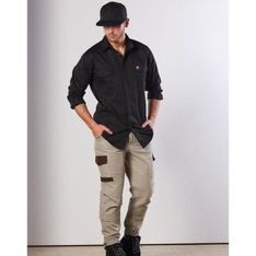 Men's Cotton Stretch Work Shirt with Dual Chest Pockets