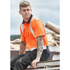 Mens Hi Vis Short Sleeve Polo with Shoulder Tape Day Night Compliant