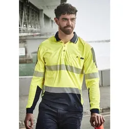 Flux Segmented Tape Hi Vis Long Sleeve Polyester Polo UPF 50