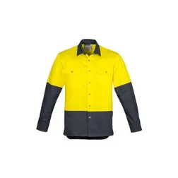 UPF 50 Cotton Twill Hi Vis Long Sleeve Industrial Shirt with Mesh Venting