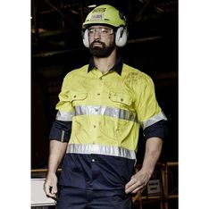 Industrial Hi Vis Long Sleeve Work Shirt with Reflective Hoop Tape