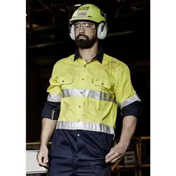 Industrial Hi Vis Long Sleeve Work Shirt with Reflective Hoop Tape