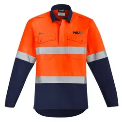 ZW143 Closed Front Spliced Printed Work Wear Shirts With Hoop Reflective Tape