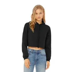 Ladies Sponge Fleece Cropped Pullover Raw Hem