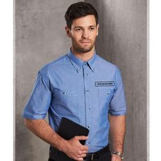 Mens Short Sleeve Chambray Easy Fit Shirt