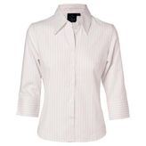 Ladies Stretch Herringbone Pinstripe Three Quarter Sleeve Business Shirt