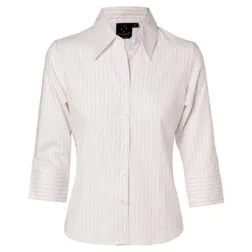 Ladies Stretch Herringbone Pin Stripe 3/4 Sleeve Shirt