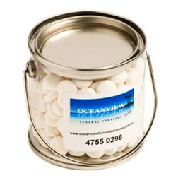 Mint Filled Clear Pails with Dual Sticker Branding