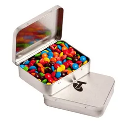 CC048D2 M&M (Mixed Colours) Filled Hinge Tins With Sticker - 65g