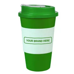 CC450SLSPWB 450ml Lungo Wide Band (55mm) Custom Reusable Coffee Cups With Solid Lid and Soft Silicon Seal Plug