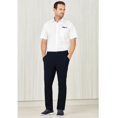 Mens Comfort Waist Flat Front Stretch Twill Dress Trousers