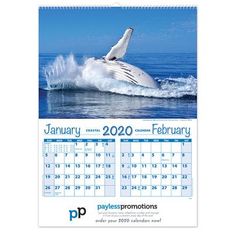 Wiro Bound Coastal Scene A3 Wall Calendar with Metal Hanger