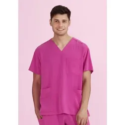 Pink V-Neck Polyester Stretch Scrub Top Unisex