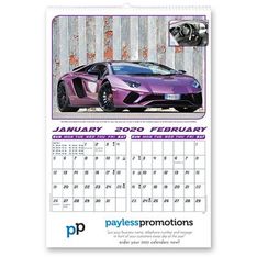 Exotic Sports Car Photography Calendar with Metal Hanger