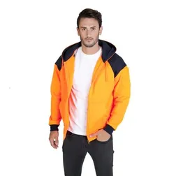 High Visibility Knit Fleece Zip Hoodie with Shoulder Contrast