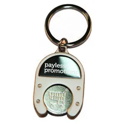 Nickel Trolley Coin Keyring With Engraving Plate