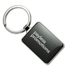 Shiny Nickel Rectangular Keyring Black Plate
