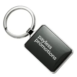 Shiny Nickel Rectangular Keyring Black Plate