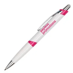 JP011 Solid White Barrel Logo Pens With Coloured Ring