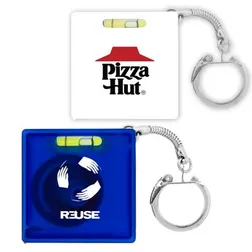 K158 1 Metre Square Shaped Promotional Tape Measures With Keyring And Level
