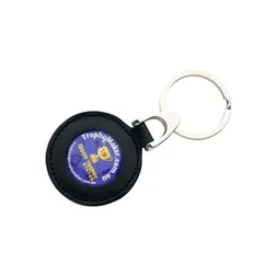Black Leather Metal Keyring with Split Ring