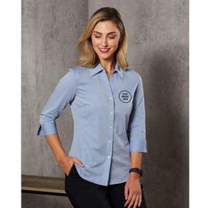Ladies Fine Chambray Three Quarter Sleeve Shirts Australia