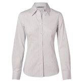 Ladies Ticking Stripe Long Sleeve Stretch Cotton Shirt