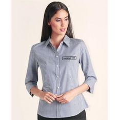 Ladies Two Tone Gingham 3/4 Sleeve Shirts
