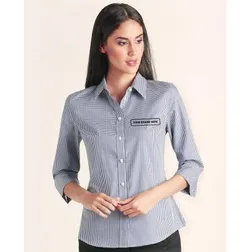 M8320Q Ladies Two Tone Gingham 3/4 Button-Up Shirts