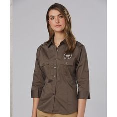 Ladies 3/4 Sleeve Military Shirt with Epaulets