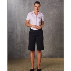 Ladies Poly Viscose Stretch Dress Shorts With Adjustable Waist