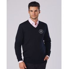 Merino Wool V-Neck Jumper with Branding