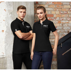 Edge Mens Pique Polo Black Check Short Sleeve